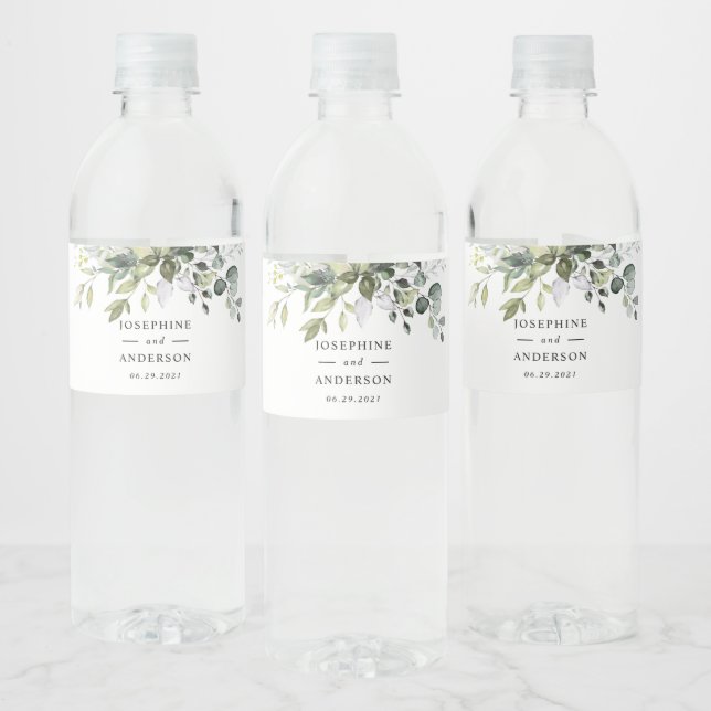Eucalyptus Wedding Water Bottle Label (Bottles)