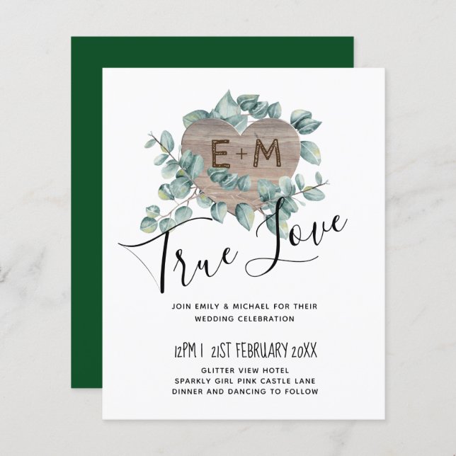 Eucalyptus Wedding - Watercolor Greenery Monogram (Front/Back)