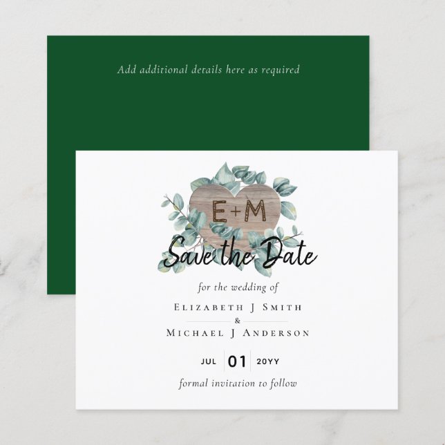 Eucalyptus Wedding - Watercolor Greenery Monogram (Front/Back)