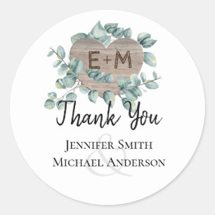 Eucalyptus Wedding - Watercolor Greenery Monogram Classic Round Sticker