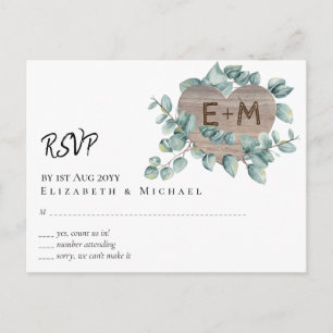Eucalyptus Wedding - Watercolor Greenery Monogram Postcard