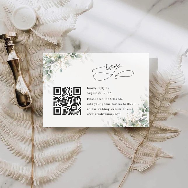 Eucalyptus Wedding Website QR Code RSVP Card (Creator Uploaded)
