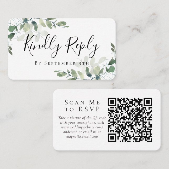 Eucalyptus Wedding Website QR Code RSVP Card (Front/Back)