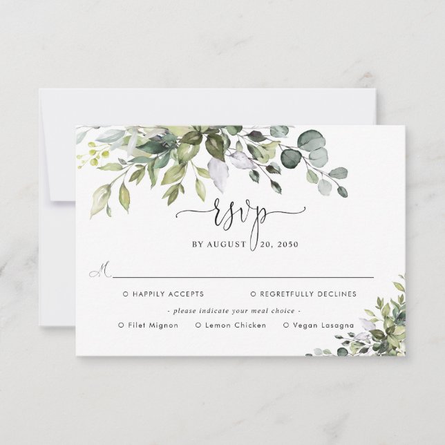Eucalyptus Wedding With Meal Choice RSVP Card (Front)