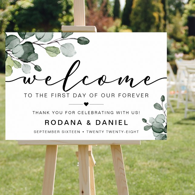 Eucalyptus Welcome Wedding Sign (Elegant Eucalyptus Welcome Wedding Sign)