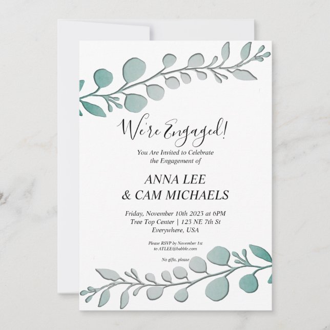 Eucalyptus | We're Engaged  Invitation (Front)