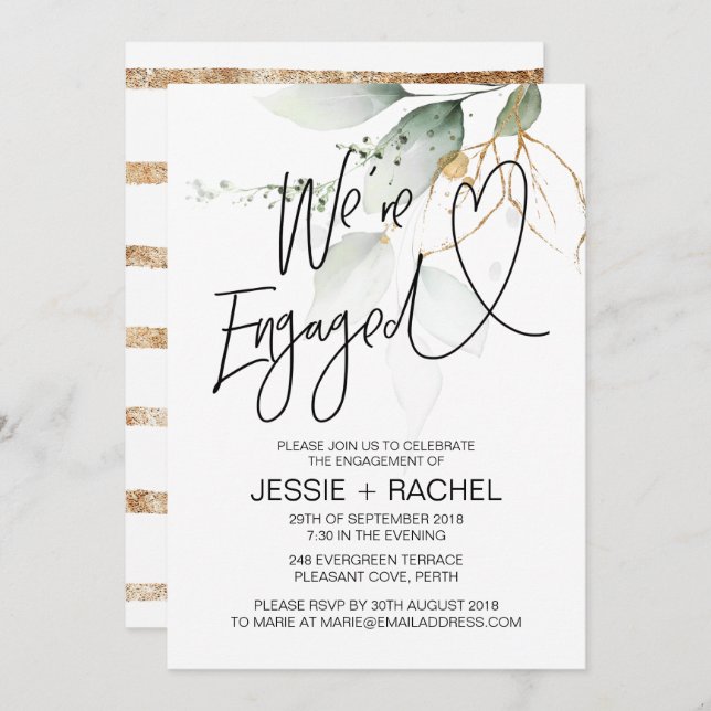 Eucalyptus We're Engaged Modern Engagement Party Invitation (Front/Back)