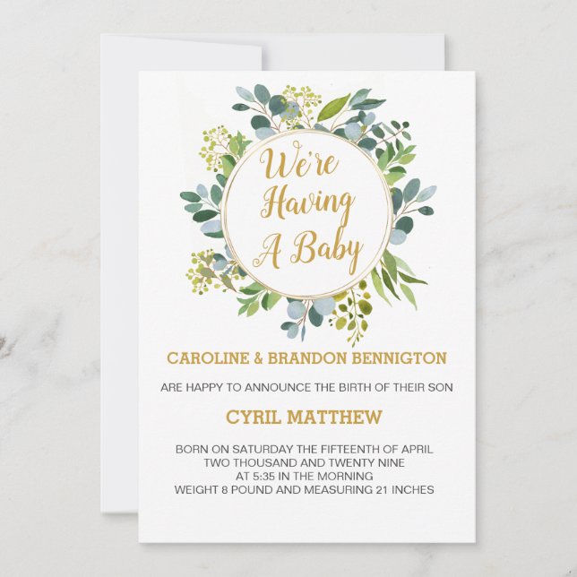 Eucalyptus, we're having a baby Announcement (Front)