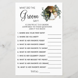 Eucalyptus What groom say Bridal shower game card