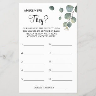Eucalyptus Where were They Bridal shower game card