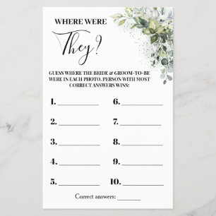 Eucalyptus Where were They Bridal Shower Game Card