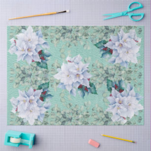 Eucalyptus & White Christmas Poinsettias Teal Tissue Paper