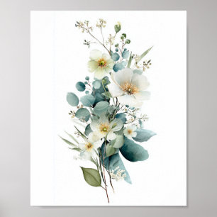 Eucalyptus White Floral Bouquet Poster
