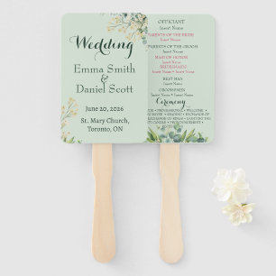 Eucalyptus & White Florals Botanical Wedding Hand Fan
