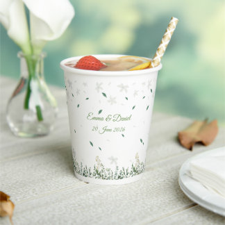 Eucalyptus & White Florals Botanical Wedding Paper Cups
