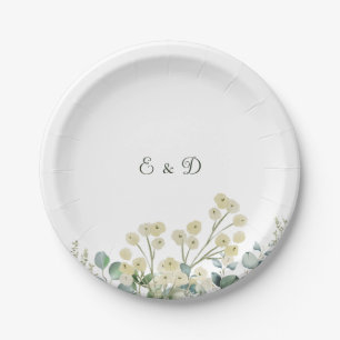 Eucalyptus & White Florals Botanical Wedding  Paper Plate