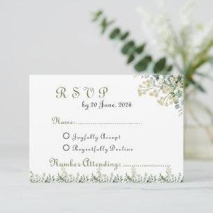 Eucalyptus & White Florals Botanical Wedding RSVP Card