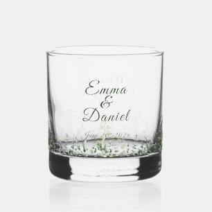 Eucalyptus & White Florals Botanical Wedding Whiskey Glass