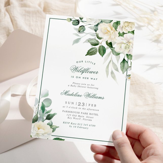 Eucalyptus White Flowers Baby Shower Invitation (Creator Uploaded)