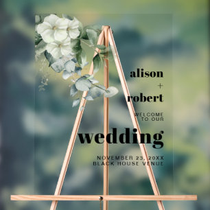 Eucalyptus, white flowers floral wedding WELCOME Acrylic Sign