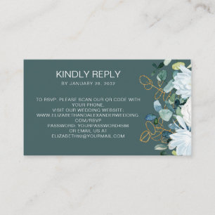 Eucalyptus white flowers teal QR Code online RSVP Enclosure Card