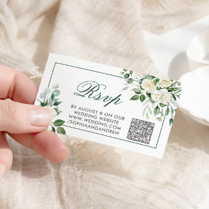 Eucalyptus White Flowers Wedding QR Code RSVP Enclosure Card