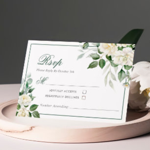 Eucalyptus White Flowers Wedding RSVP Card