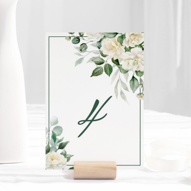 Eucalyptus White Flowers Wedding Table Number (Creator Uploaded)