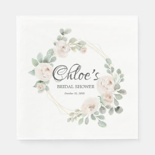 Eucalyptus White Rose Floral Bridal Shower Napkin