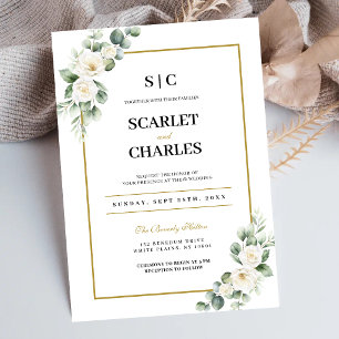 Eucalyptus White Rose Greenery Floral Wedding Invitation