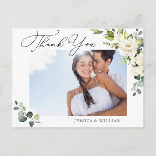 Eucalyptus White Roses Wedding Photo Thank You Postcard