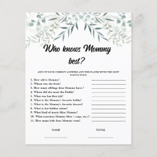 Eucalyptus Who knows Mummy Best Baby Shower Game