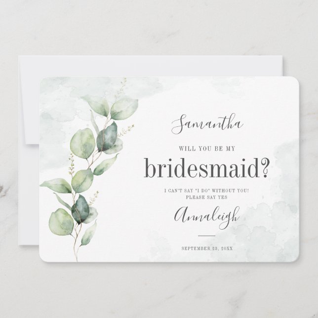 Eucalyptus Will You Be My Bridesmaid Card (Front)