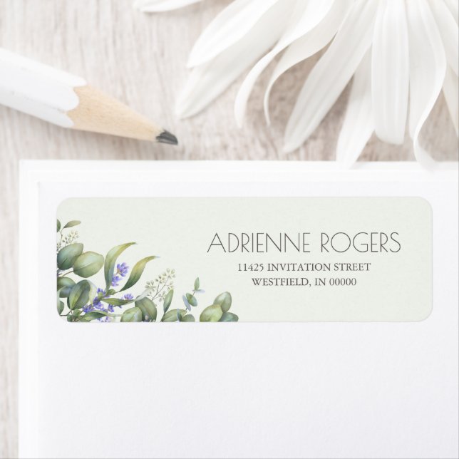 Eucalyptus With Lavender Watercolor Wedding Label (Insitu)