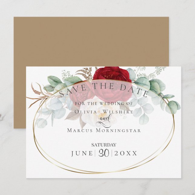 Eucalyptus with  Red and White Peonies Invitation (Front/Back)