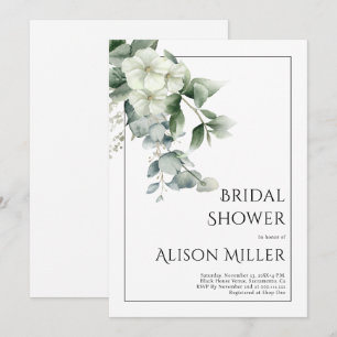 Eucalyptus with white flowers bridal shower invitation