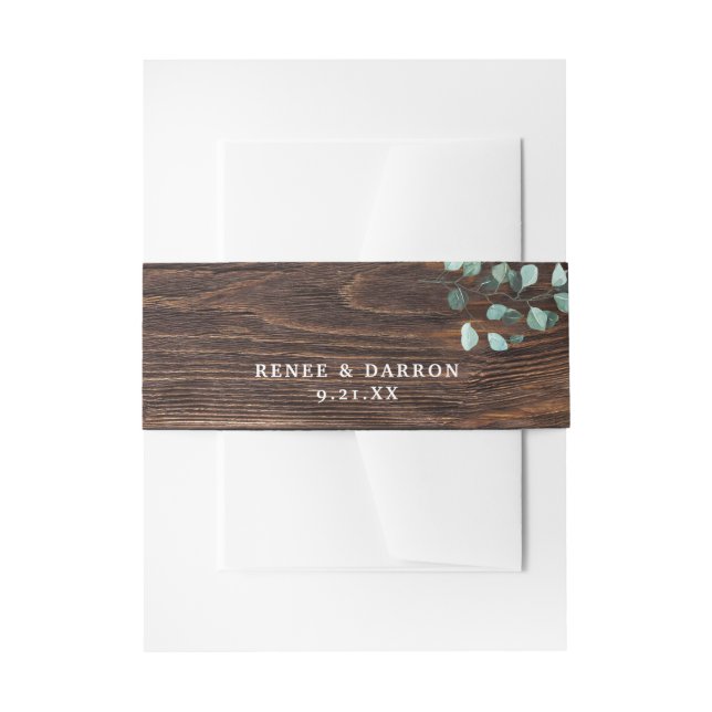 Eucalyptus & Wood Greenery Invitation Belly Band (Front Example)