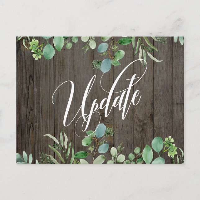 Eucalyptus & Wood Postponed Wedding Announcement Postcard (Front)