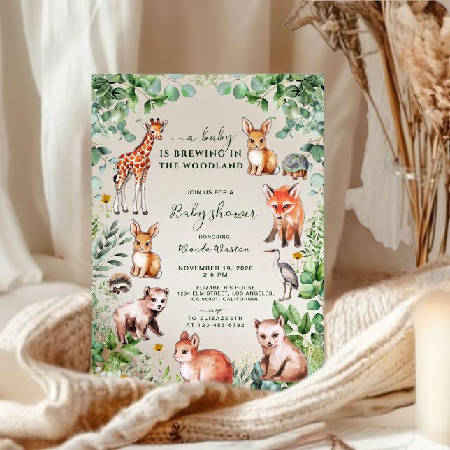  Eucalyptus Woodland Cute Animals Baby Shower Invitation (Creator Uploaded)