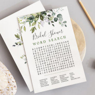 Eucalyptus Word Search Bridal Shower Game Card