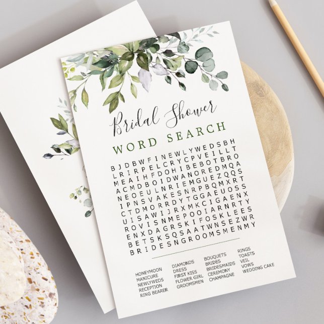 Eucalyptus Word Search Bridal Shower Game Card (Creator Uploaded)