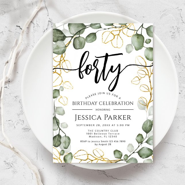 Eucalyptus Wreath 40th Birthday Party Invitation (Creator Uploaded)