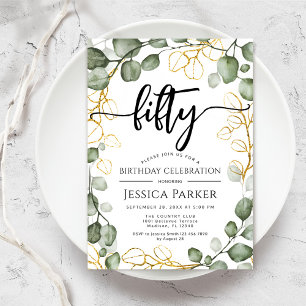Eucalyptus Wreath 50th Birthday Party Invitation