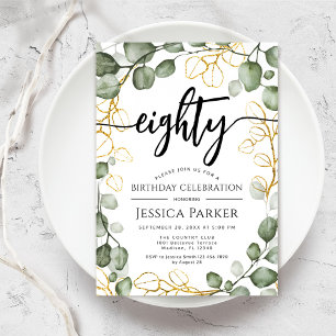 Eucalyptus Wreath 80th Birthday Party Invitation