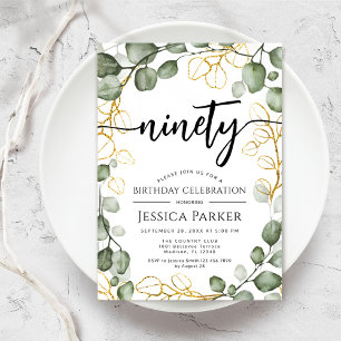 Eucalyptus Wreath 90th Birthday Party Invitation