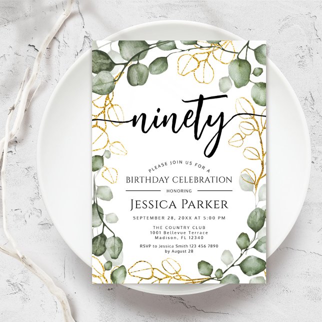 Eucalyptus Wreath 90th Birthday Party Invitation (Creator Uploaded)