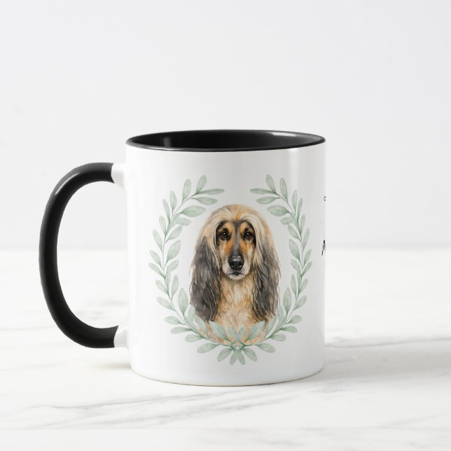 Eucalyptus Wreath Afghan Hound Dog Monogram Mug (Left)