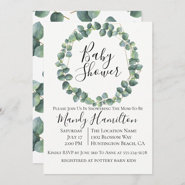 Eucalyptus Wreath Baby Shower Invitation (Front/Back)