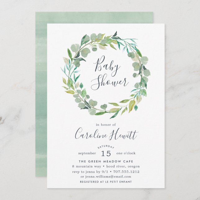 Eucalyptus Wreath Baby Shower Invitation (Front/Back)