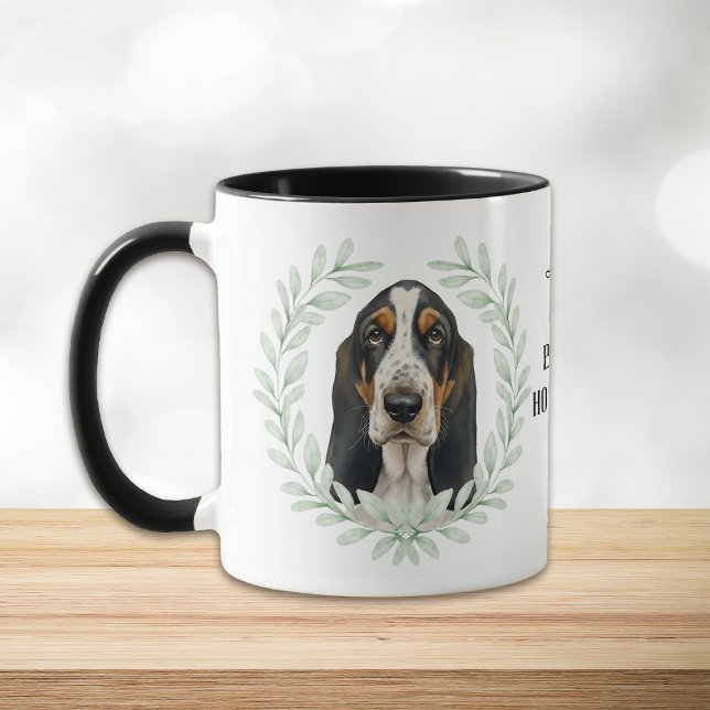 Eucalyptus Wreath Basset Hound Dog Monogram Mug (Creator Uploaded)